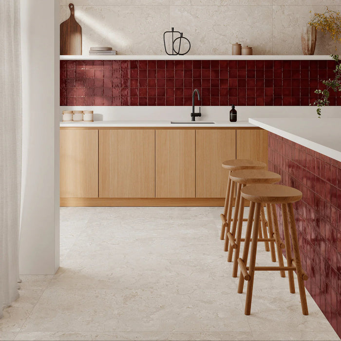 Burgundy Red Zellige style tiles Wall Tiles cut sample TILEJOB.CO.UK