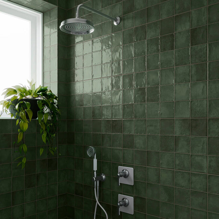 Bottle Green Zellige style tiles Wall Tiles cut sample TILEJOB.CO.UK