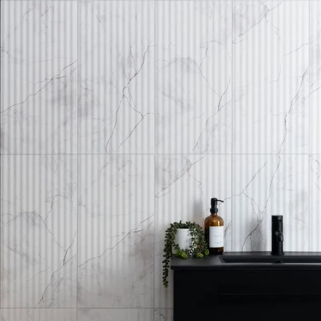 Stonehouse Zenetti Studio White Decor Marble Effect Fluted Wall Tiles Gloss 30x60cm