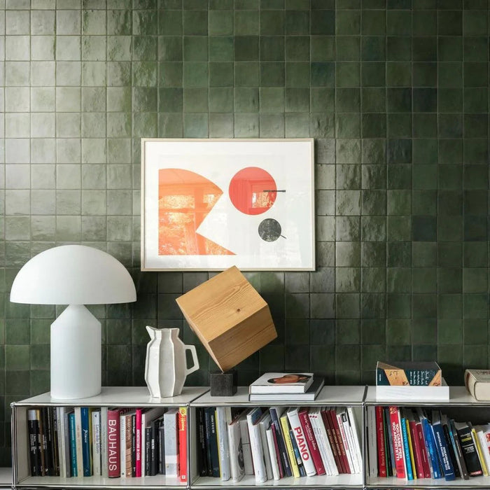 Zellige Morocco Forest Green Wall Tiles cut sample TILEJOB.CO.UK