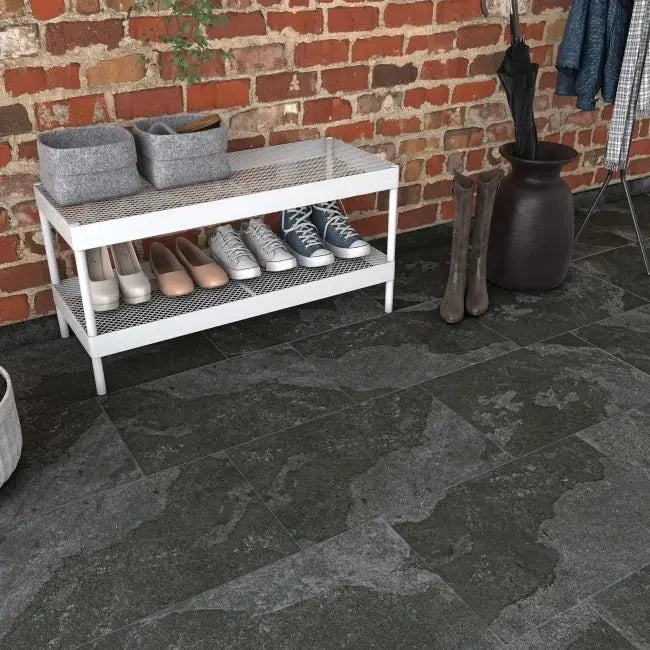 Burbank Black Slate Stone Effect Porcelain Wall and Floor Tiles 600x400mm