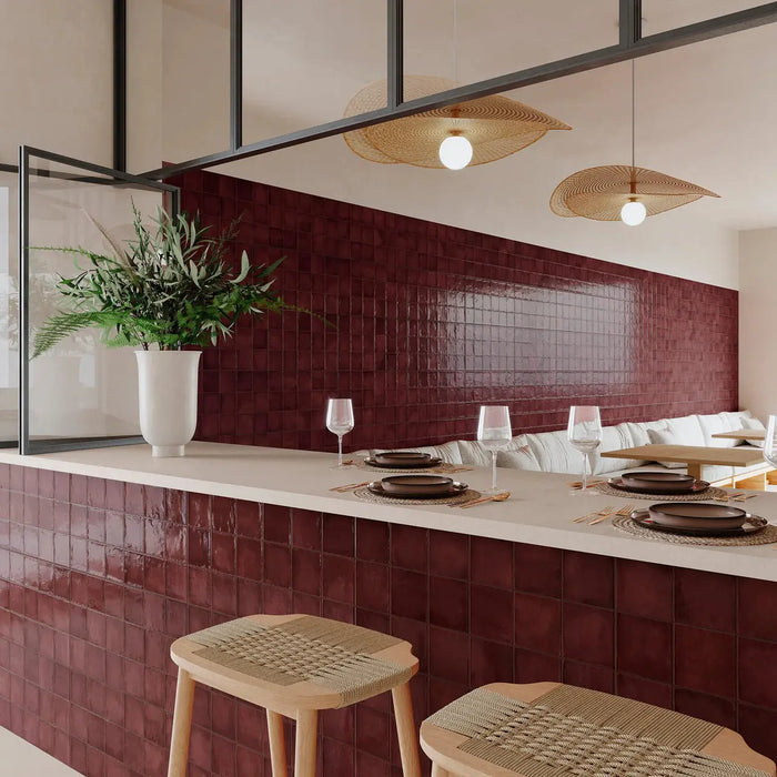 Burgundy Red Zellige style tiles Wall Tiles 32x62.5cm