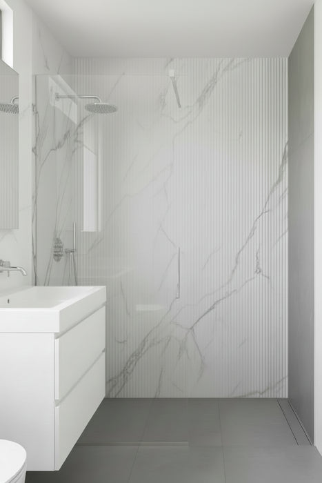 Curve Fluted Marble Effect White Decor Wall Tiles Matt 30x60cm