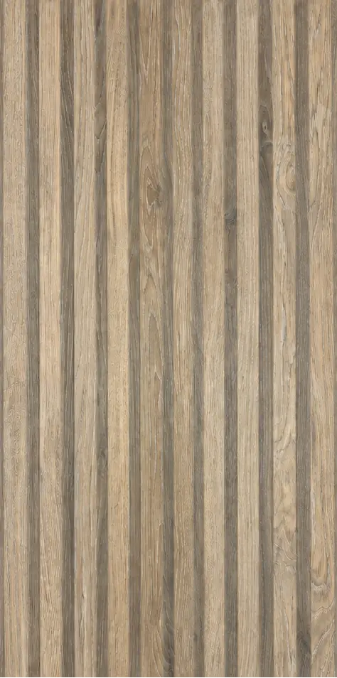A rectangular panel featuring a vertical wood grain pattern in warm brown and beige tones, centered on a plain white background.