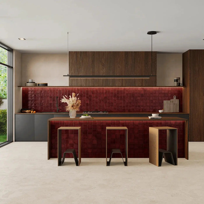 Burgundy Red Zellige style tiles Wall Tiles 32x62.5cm