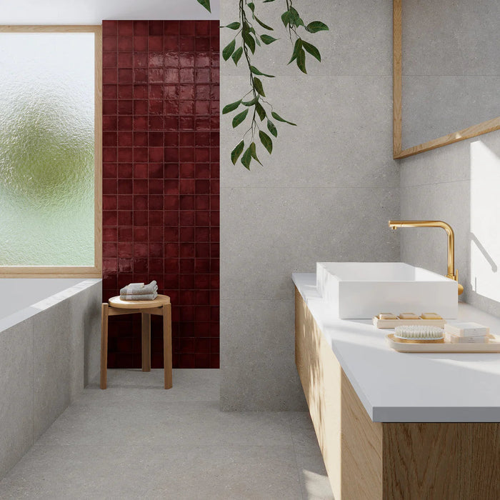 Burgundy Red Zellige style tiles Wall Tiles cut sample TILEJOB.CO.UK