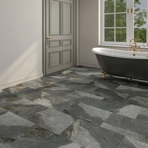 Burbank Storm Green Grey Stone Effect Porcelain Wall and Floor Tiles 600x400mm