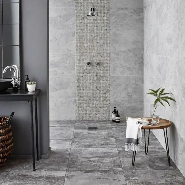 Burbank Storm Silver Stone Effect Porcelain Wall and Floor Tiles 600x400mm
