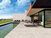 Travertino outdoor porcelain tile cut sample TILEJOB.CO.UK