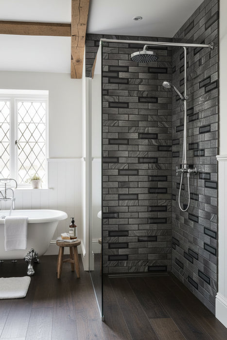 Textile Grey Chenille Brick mosaic tiles 300mm x 300mm