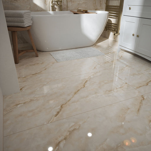 Tuscany Blush Gloss Marble Effect Tiles 600x1200mm