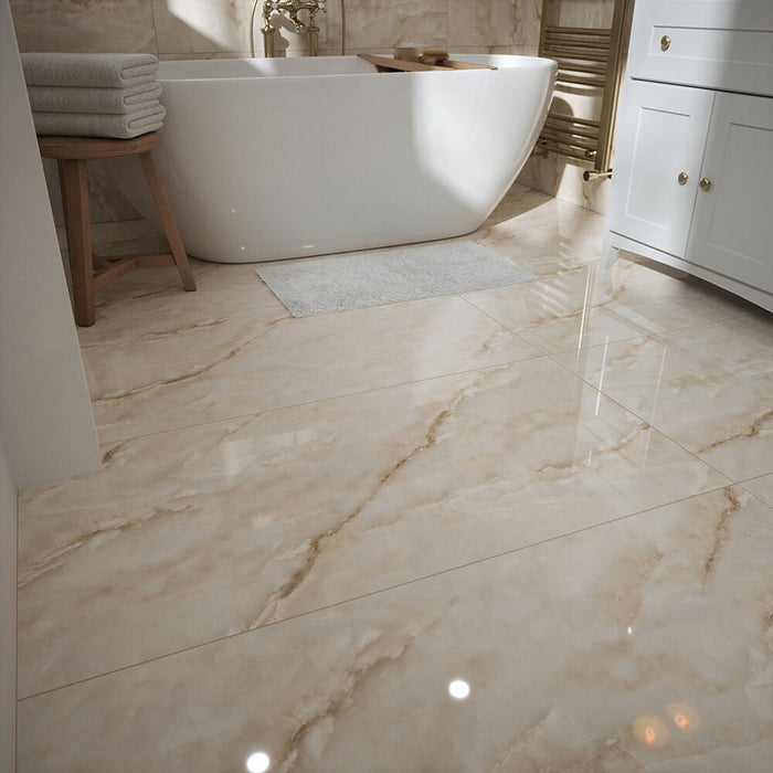 Tuscany Blush Gloss Marble Effect Tiles 600x1200mm