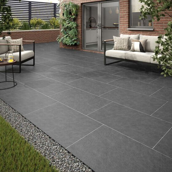 Lava Stone Black outdoor porcelain tiles 60x90x2cm —