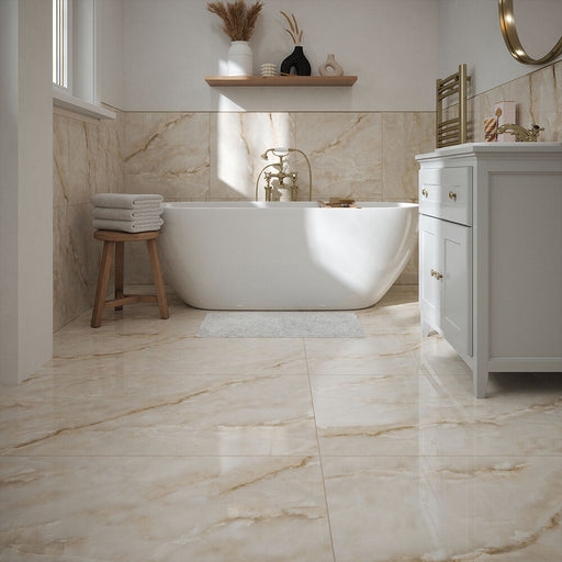 Tuscany Blush Gloss Marble Effect Tiles 600x1200mm