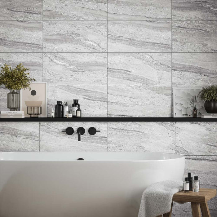 Travertine Grey Gloss Ceramic Wall 30x60cm