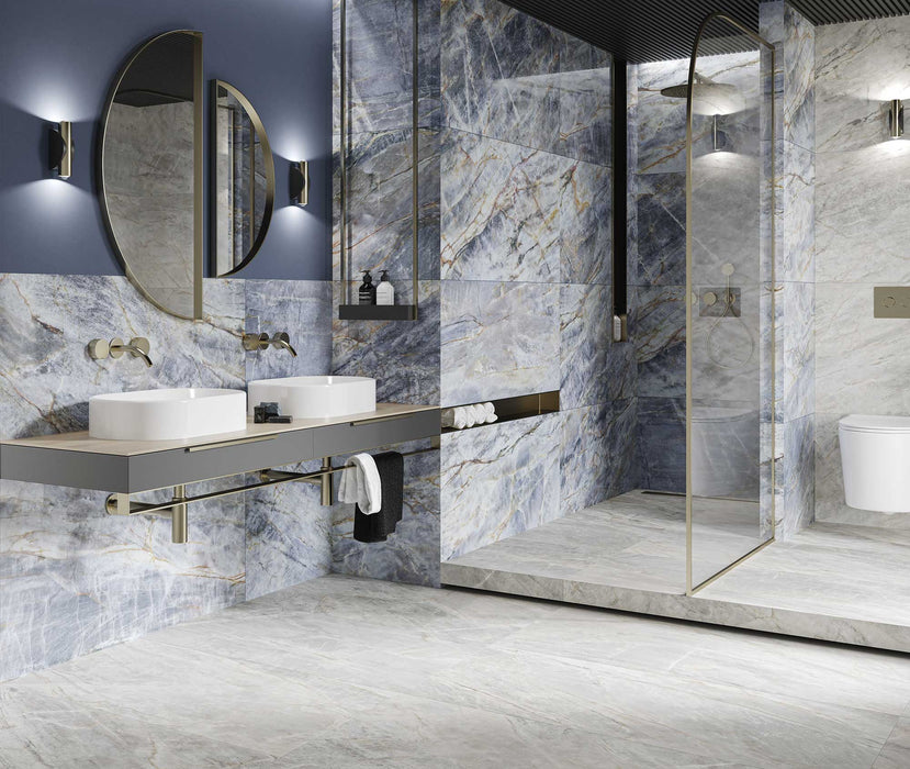 Modena Blue Marble gloss and matt porcelain tiles cut sample