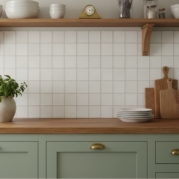 Rustic White Zellige style tiles cut sample TILEJOB.CO.UK
