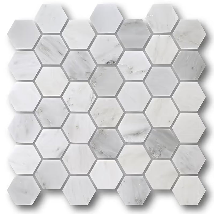 Carrara Natural Marble Large Hexagonal Mosaic tiles 32.5×31x1cm